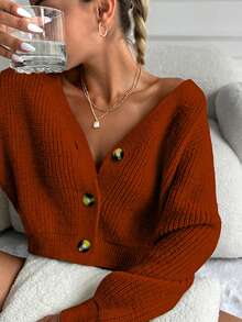EURMUSE Women's Simple Solid Color Cardigan, Casual For Autumn/Winter - Redwood - View 5