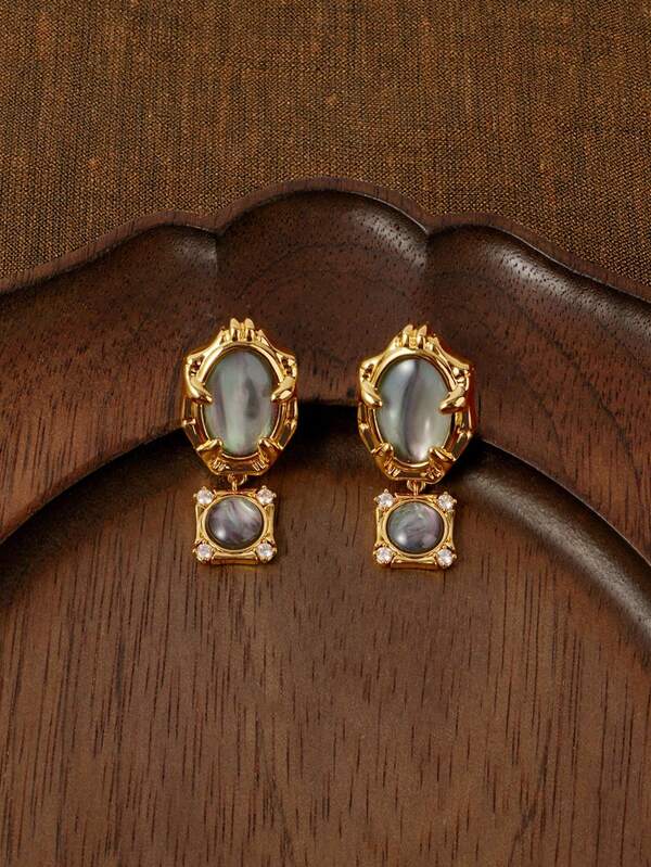 Glisma 18K Gold-Plated Earrings, Suitable For Daily Wear,Party,Night Club,Shopping,Vintage,PREMIUM,Metallic/Texture,Western Jewelry,Old Money,Gemstone,Outfits,Fall/Autumn/Winter,For Mom/Women/Girl/Mother,Premium