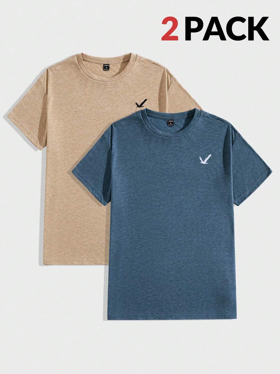 Manfinity BRENVOR Men's 2pcs Knitted Short Sleeve T-Shirt Set, Summer - Khaki - View 1