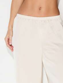 Satin Bralette Wide Leg Trouser Lounge Set For Comfort Sleepwear Pajama Set - Apricot - View 4