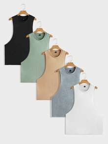 EASEVO 5pcs/Pack Plus Size Men's Casual Loose Knit Tank Top, Suitable For Summer - White - View 15