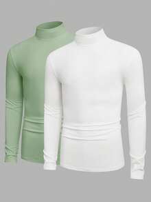 Manfinity VCAY 2pcs Men's Casual Solid Color Stand Collar Long Sleeve T-Shirt - Multicolor - View 11