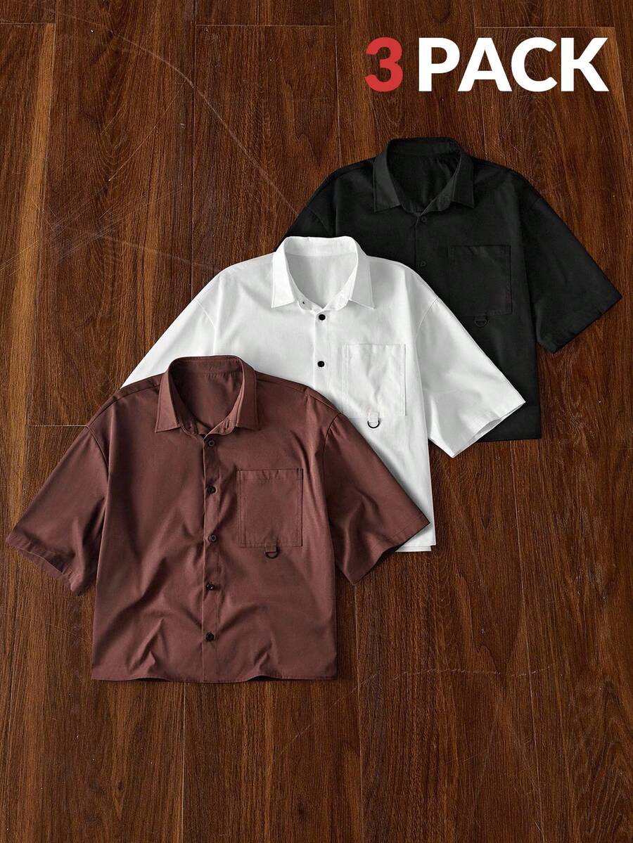 Manfinity VCAY Set 2 bucăți cămăși țesute pentru bărbați, casual, lejer, cu mânecă scurtă, multicolore, stil tânăr și la modă