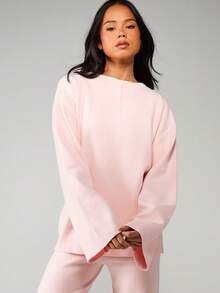MISSGUIDED Oversized Relaxed Fit Crew Neck Long Sleeve Knit Sweater For Casual Everyday Wear - Pink - View 1