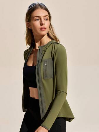 Exploreva Casual Versatile Contrast Color Chest Pocket Zipper Outdoor Sports Jacket