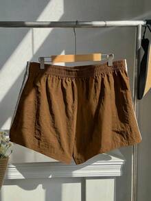 Comfortcana 大码夏季休闲宽松撞色侧边短裤 - 棕色 - 查看 4