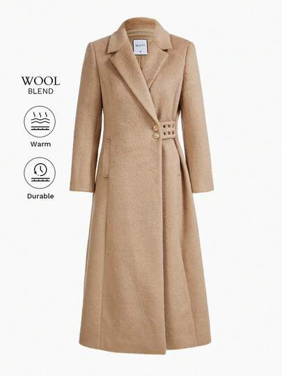 MOTF STUDIO WOOL LAPEL COLLAR SLANT POCKET BUTTON SIDE LONGLINE OVERCOAT FOR AUTUMN/WINTER