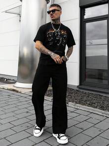 Artur Kramer 男士字母印花休闲短袖 T 恤，适合日常穿着，夏季 - 黑色 - 查看 6