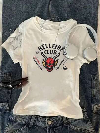 Camiseta para mujer estilo casual estampado club gráfico ajuste ceñido cuello redondo manga corta primavera verano uso diario