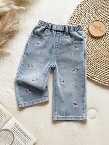 Vintaside Kids 女童刺绣花卉牛仔裤 - 中等水洗藍 - 查看 3