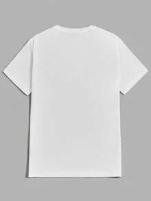Manfinity VCAY 2 piezas/Paquete Camisetas de punto de cuello redondo de manga corta con estampado gráfico casual para hombres - Blanco - Ver 2