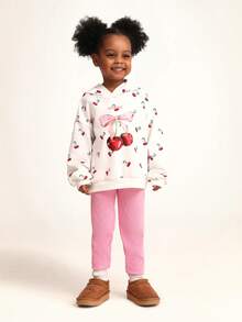 SUMWON Girls Cherry Print Hooded Sweatshirt With Pink Bow Design Pullover Top - White - View 4