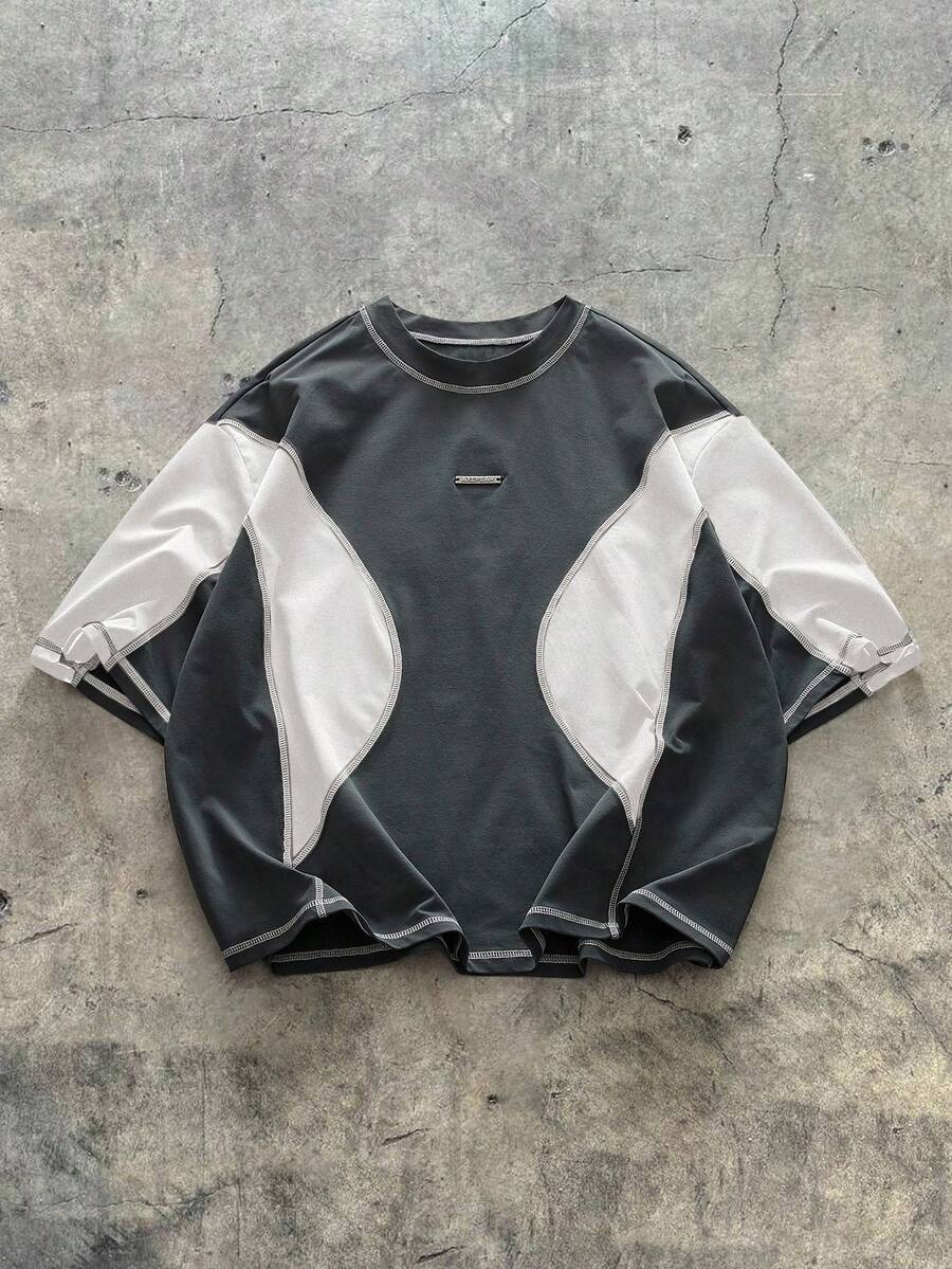 AXEPEAK Herren Lässig Farbblock T-Shirt in Große Größen, Sommer - Weiss - Übersicht 1