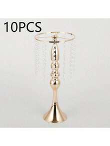 10件套户外婚礼餐桌中心装饰品，仿真花瓶，金色花卉摆件，多功能金属花架，优雅婚礼中心装饰花瓶，水晶花架，适用于婚礼、宴会、餐厅、酒店装饰、圣诞节等场合。 - 金色 - 查看 11