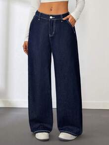 Jeans larges confortables et amples avec coutures contrastées et clous métalliques pour filles préadolescentes. Tenue de mode décontractée Y2K vintage cool pour le retour à l'école, le collège. Idéal pour le quotidien, l'hiver, l'automne, les festivals et les tenues streetwear pour les préadolescentes. - Bleu azur - Voir 5