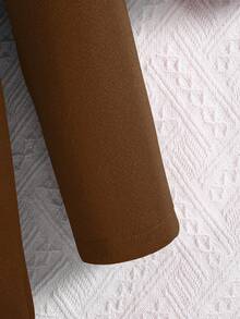 SHEIN Tween Girls Red Ruffle Trim Long Sleeve Casual Hooded Single-Breasted Overcoat - Coffee Brown - View 3