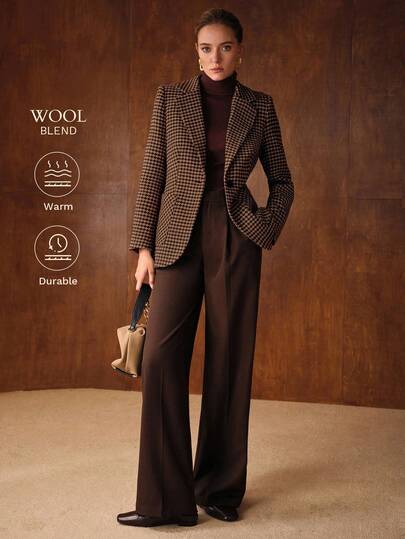 MOTF PREMIUM BLAZER CON CINTURÓN DE CUADROS PATA DE GALLO CON CUELLO ENTALLADO