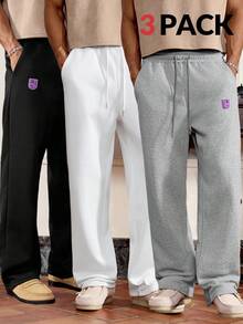 Manfinity VCAY 3 件装男士休闲运动裤，松紧腰带口袋，黑色/白色/灰色 - 彩色 - 查看 1