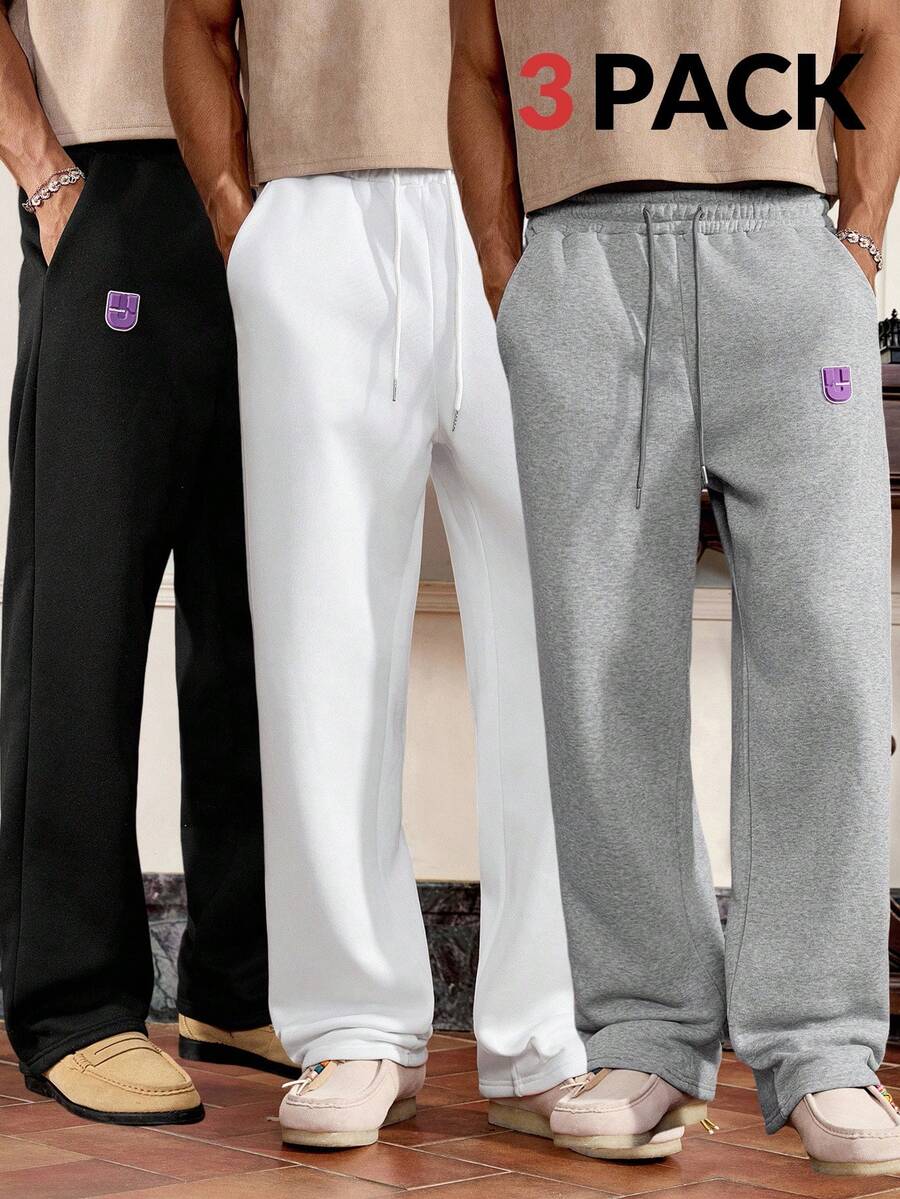 Manfinity VCAY 3 件装男士休闲运动裤，松紧腰带口袋，黑色/白色/灰色 - 彩色 - 查看 1