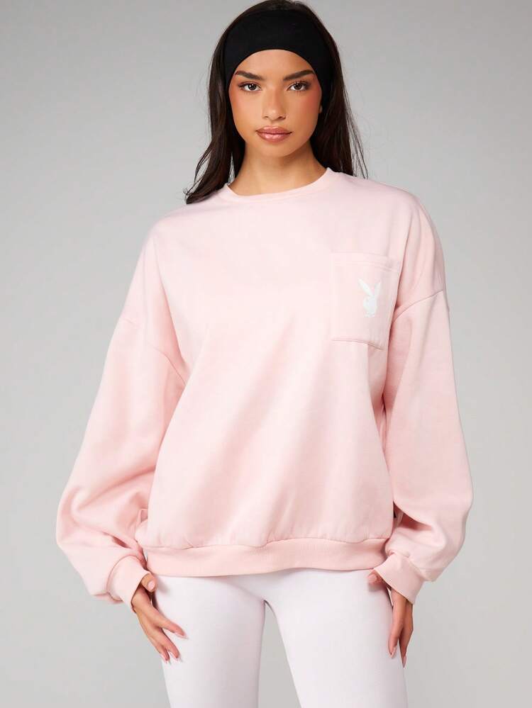 Missguided x Playboy Oversized Graphic Logo Sweatshirt For Women Casual Pullover Long Sleeve