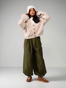 MISSGUIDED Áo khoác cardigan dệt kim cài nút phía trước, tay dài, cổ chữ V, thích hợp mặc nhiều lớp vào mùa thu đông - Màu be - Xem 3