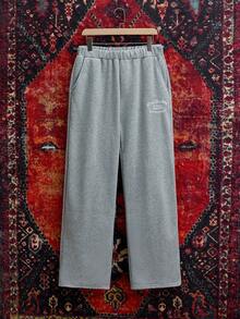 SWAVVY Men's Half-Zip Letter Embroidery Stand Collar Long Sleeve Pullover Sweatshirt And Sweatpants Set - Light Grey - View 6