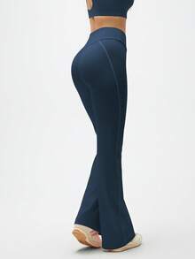 Eassivo Eassivo Women's Navy Blue High Waist Flare Yoga Pants,Stretch Bootcut Athletic Leggings,Flare Workout Pants, Boot Cut Yoga Pants - Blue - View 2