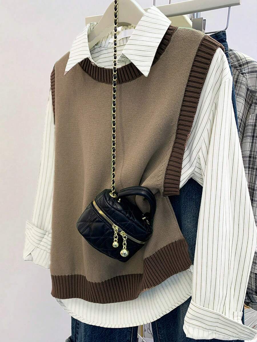 INAWLY 女士无袖撞色休闲针织背心 - 彩色 - 查看 1