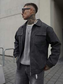 Artur Kramer 男士宽松机车皮夹克，全新秋冬款式 - 黑色 - 查看 1