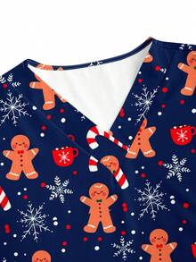 PopScrub Bluzka damska z nadrukiem w serek i matowym wykończeniem, z 2 kieszeniami – wygodny mundur roboczy