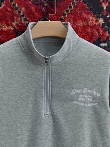 SWAVVY Men's Half-Zip Letter Embroidery Stand Collar Long Sleeve Pullover Sweatshirt And Sweatpants Set - Light Grey - View 8