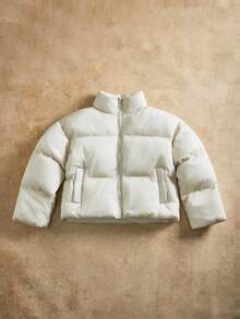 Anewsta 厚实H型中长款仿毛领宽松女式夹克，带侧袋 - 米色 - 查看 3