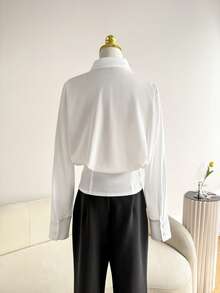 SHEIN LUNE 女士宽松休闲百搭长袖衬衫 - 白色 - 查看 2