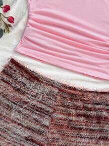 Soleia 新款休闲度假西部海滩婚礼宾客礼服，毕业早午餐，圣帕特里克节，春假，复活节，音乐节，优雅波西米亚热带风情毛绒棕色针织不对称露肩花卉露背两件套女装 - 彩色 - 查看 5