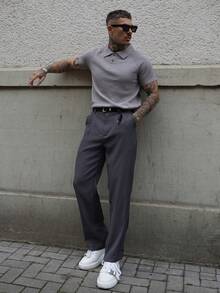 Artur Kramer 男士纯色百褶直筒正装西装裤 - 淺灰色 - 查看 1