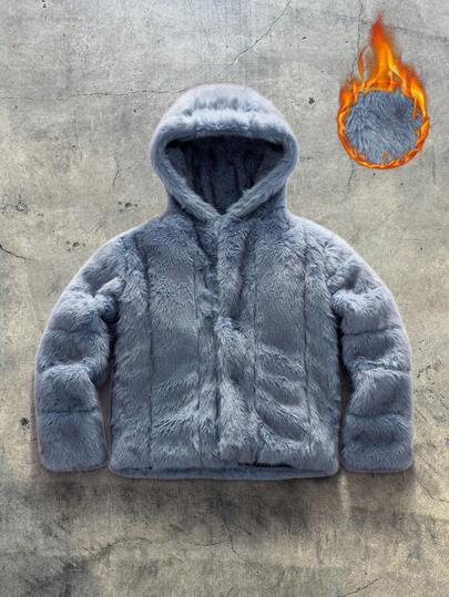 AXEPEAK 男士纯色保暖连帽冬季休闲长袖仿毛皮外套