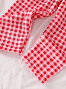 Infant Girls' Plush Plaid Long Sleeve Top And Pants Comfortable Pajama Set,Red Plush Plaid Pajamas, Christmas Pajamas, Winter Pajamas Fleece Pajamas Christmas Pajamas Plush Baby Checkered Outfit Baby Set Autumn Winter Season 2 Piece Toddler Sets Baby Casual Sets - Red and White - View 7