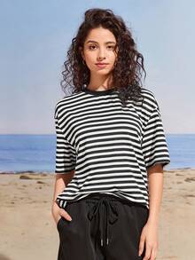 Manfinity VCAY 1pc Men's Knitted Casual Short Sleeve T-Shirt - White - View 5