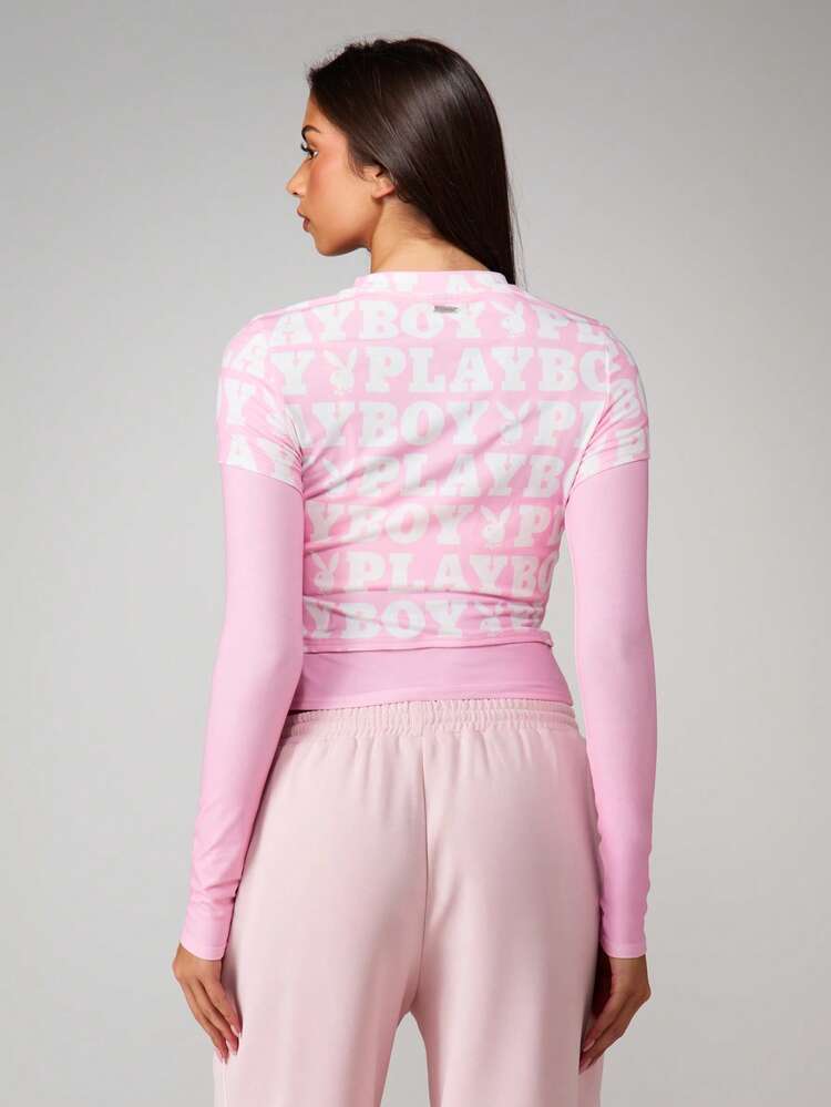 Missguided x Playboy Christmas Long Sleeve Crop Top With Drawstring