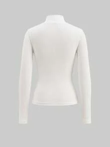 SHEIN BASICS قميص قاعدة أساسي بأكمام طويلة ضيق الملائمة بياقة عالية مناسب للخريف/الشتاء للنساء - أبيض - مشاهدة 2