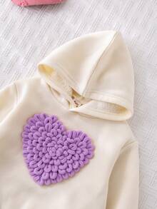 Cozy Pixies Baby Girl 3D Heart Hooded Long Sleeve Pullover Sweatshirt, Casual & Versatile, Soft Knit - Purple - View 3