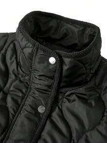 SHEIN Clasi Women's Casual Everyday Commute Simple Solid Color High Collar Warm Padded Winter Coat, Autumn/Winter Fall Winter New Year Christmas - Black - View 4