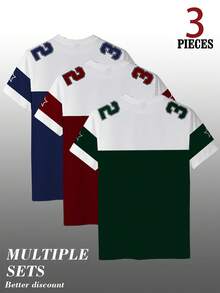 Manfinity Homme 3件套男士撞色数字印花圆领T恤 - 彩色 - 查看 2