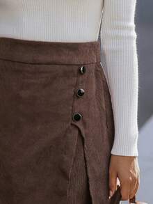 EMERY ROSE Women's Casual Button Decor Side Slit Mini Skirt-Shorts - Coffee Brown - View 3