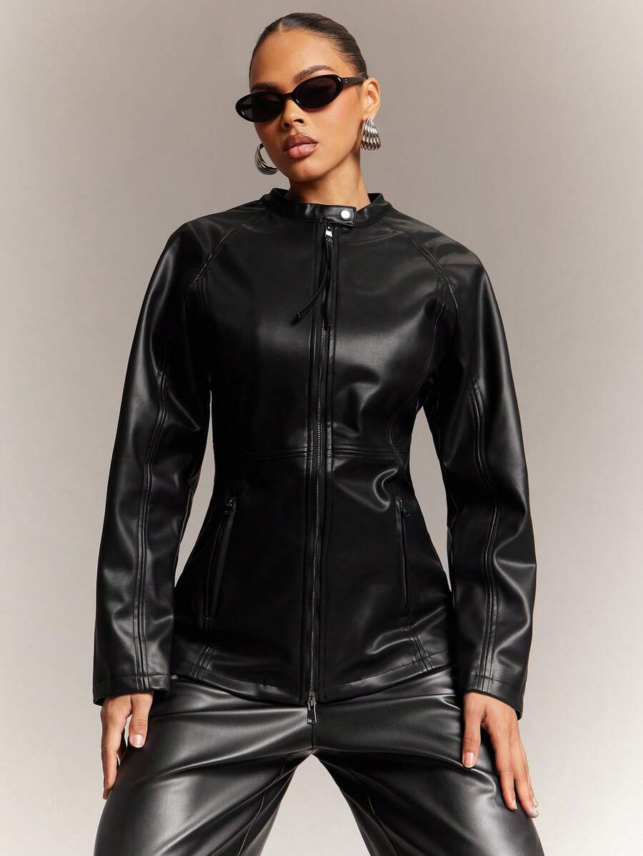 Hauture Women's Solid Color Minimalist Everyday Zip-Up Jacket - Black - View 1