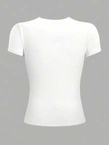 Camiseta para mujer estilo casual estampado club gráfico ajuste ceñido cuello redondo manga corta primavera verano uso diario - Blanco - Ver 3