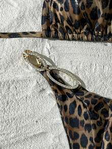 Swim SXY 2件套女士性感豹纹随机图案挂脖系带比基尼套装，夏季 - 彩色 - 查看 5