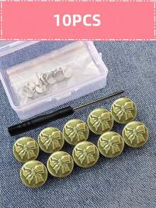 SHEIN 10Pcs/Box Bow  Pattern Adjustable Detachable Metal Jeans Buttons, No Sewing Required For Jeans, Pants, Clothing Accessories - Bronze - View 1