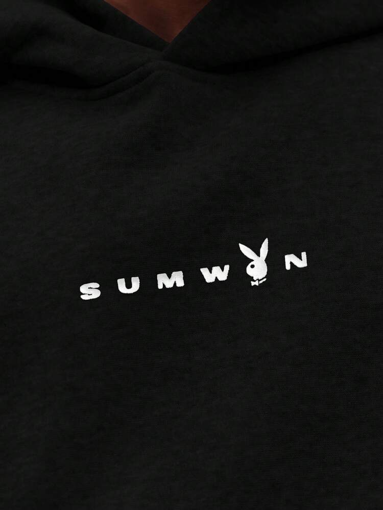 PLAYBOY X SUMWON 로고 프린트 오버사이즈 풀오버 후드 티셔츠
