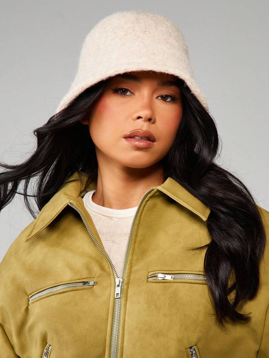 MISSGUIDED Cappello a secchiello con texture morbida e soffice, adatto per l'autunno e l'inverno, di nello stile di vita urbano - Crema - Visualizzare 1